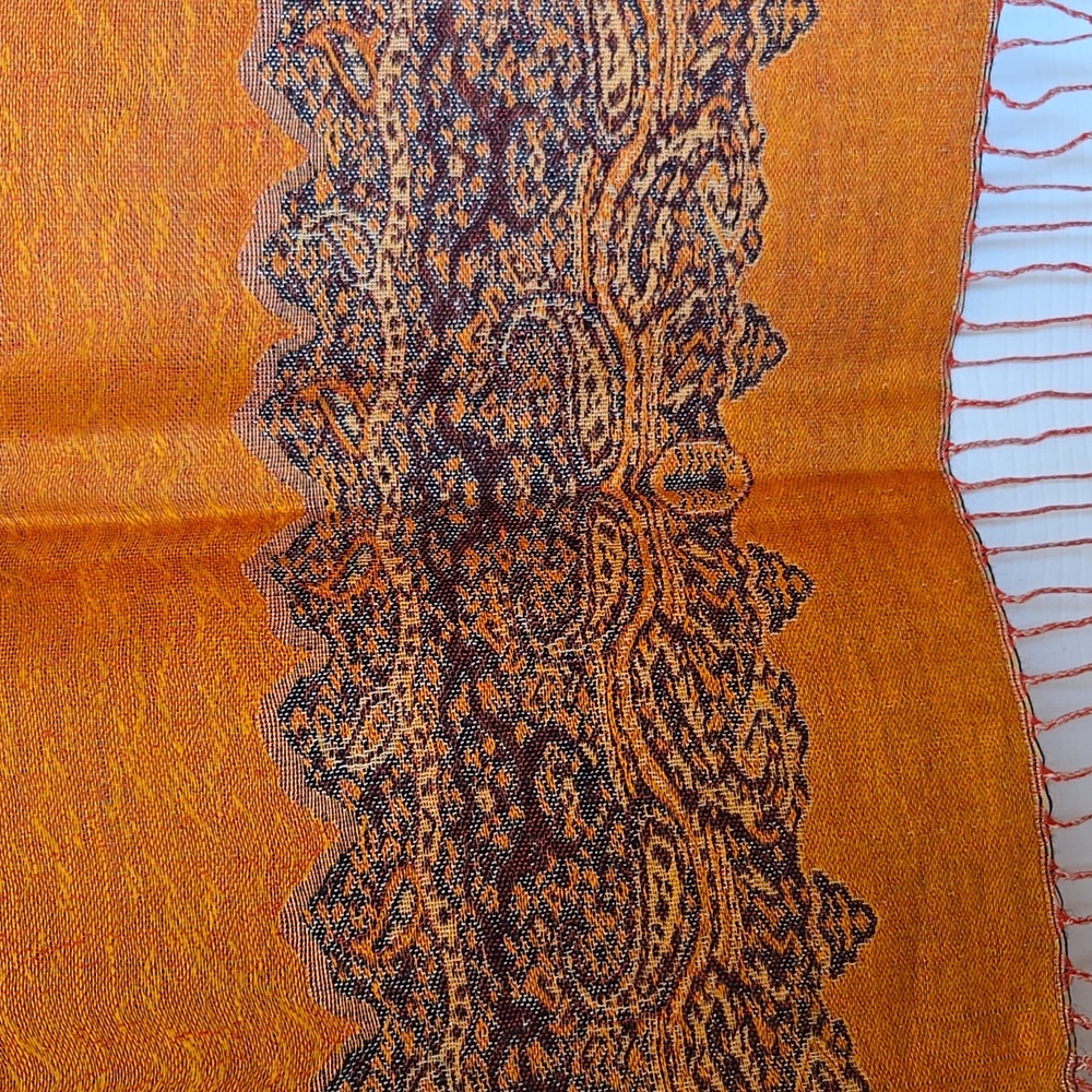 ๐งกโจ Burnt Orange Paisley Pashmina Shawl Wrap Fringe Scarf Reversible 27x77 - Picture 11 of 16